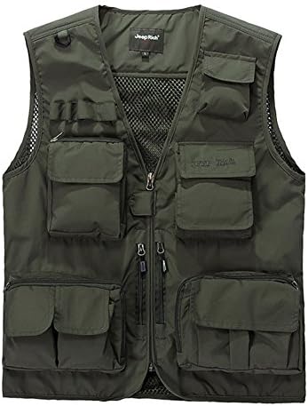 Cccken Men's Outdoor Multi Pockets Mesh Fishing Travel Field Vest Coat(Army Green US XL=Asia 3XL)