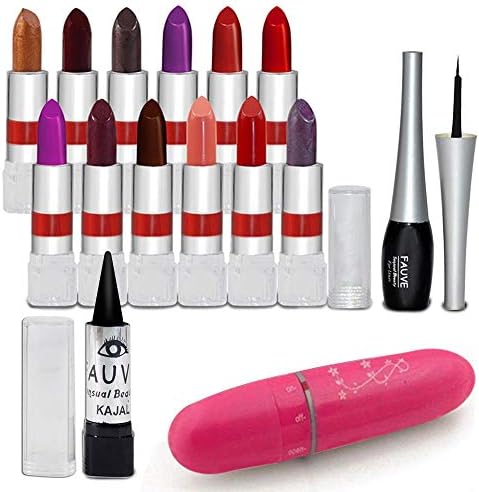 Fauve Super Beauty Combo Makeup Sets With 12 Lipstick, Eyelienr, Eye Massager, Kajal