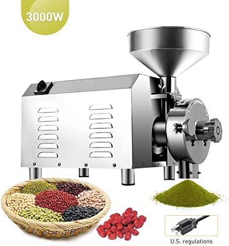 HomEnjoy Flour Mill Grain Grinder High Productivity(30-60 kg/h) High Power Stainless Steel Commercial Grinding Miller Machine for Sugar Pepper Ormosia Soybean Coffee 110V 3000W
