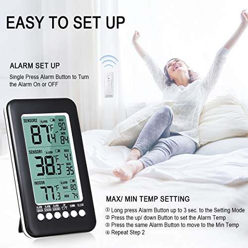 (Upgraded) GEMITTO Digital Indoor Outdoor Thermometer, Accurate 3 Readings LCD Screen
