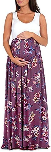 HimTak Women Flower Printed Pregnant Dress, Ladies O-Neck Pregnant Photography Props Sleeveless Nursing Floral Printed Dress (M, PP)