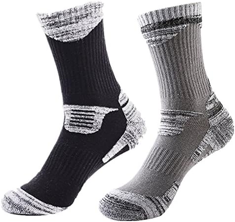 TOPSHION Outdoor Hiking Socks Ski Socks Men and Women Towel Sports Sock Package Two pairs (Black+Light grey)
