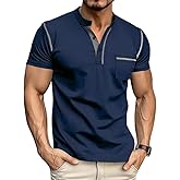 QOSOQ Men's Henley Shirt Short Sleeve T-Shirt Casual Top Pullover Summer Lightweight Tee Shirts with Button