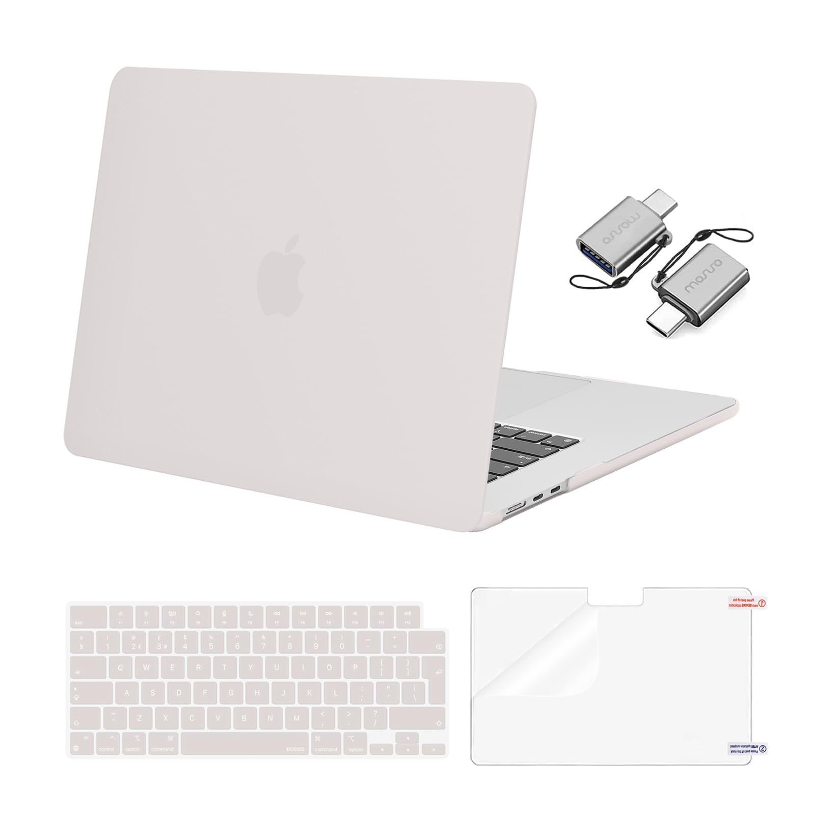 MOSISO Compatible with MacBook Air 15 inch Case 2026-2023 M5 M4 M3 M2 A3448 A3241 A3114 A2941, Scratch Resistant Protective Hard Cover Case &Keyboard Skin&Screen Film&Type C, Stone Gray