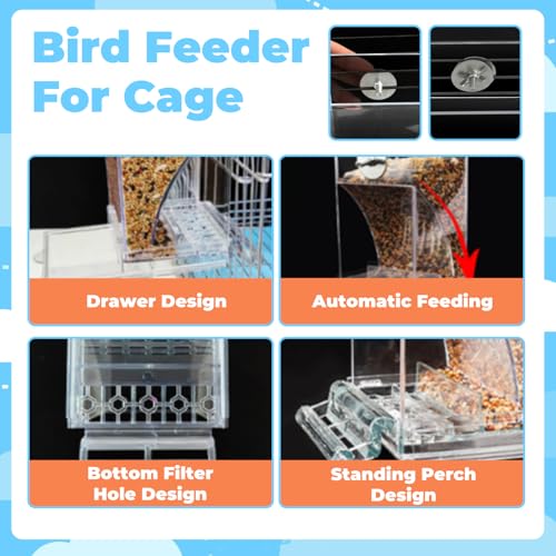 SUSOO Bird Feeder and Water Dispenser Set, Leak-Proof Acrylic Automatic Seed Feeding Container, Hydration Drinker for Parrot, Parakeets,Budgies, Cockatiels,Canaries,and Lovebirds Cage Accessories