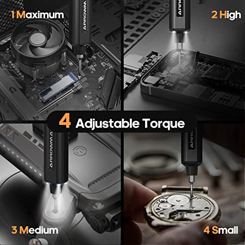Electric Screwdriver- AM ARROWMAX Cordless Precision Screwdriver Set with 34 Magnetic Precision Bits,4 Gears Torque, Rechargeable Repair Tool Kit for Electronics Laptop Glasses Watch (SES), Black
