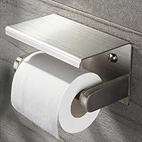 ZUNTO Adhesive Toilet Paper Holder - Self Adhesive Toilet Roll Holder with Shelf, Wall Mount SUS304 Stainless Steel Brushed