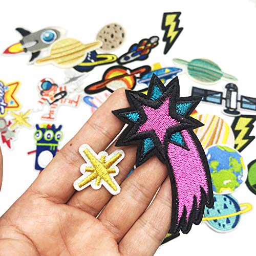 35 PCS Iron on Patches Solar System Appliques Stickers Woohome Embroidered Space Planets Patches Applique Kit for Clothing, Jackets, Backpacks, Jeans - Thumbnail 3