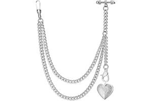 DerMacht Single Albert Pocket Watch Chain T-Bar with with Grid Case Locket Essential Oil Diffuser Pendant