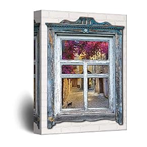 Rustic View Through Vintage Window Theme Painting Artwork...