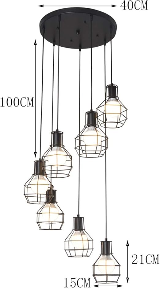 Retro Pendentif Eclairage Industrie Le Fer Cage Escaliers Pendentif Lampe Reglable En Hauteur Salon Restaurant Suspension Lampe Duplex Maisons Villa Tourner Escaliers Lustre Long E27 Support De Lampe Lustres Luminaires Eclairage