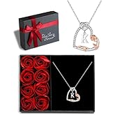 Iefil Rose Heart Necklace Gifts for Her- 925 Sterling Silver Heart Initial Necklaces, Anniversary Birthday Gifts for Women, Jewelry Gift for Wife Girlfriend Mom Daughter Her