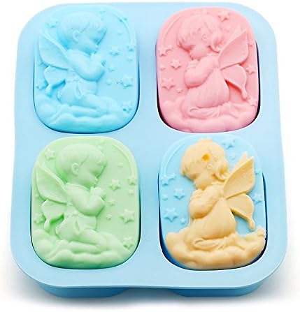 Kimanli Soap Mould,4 Cavity Solid Color Angel Rectangle Handmade soap Jelly Silicone Mould Homemade Craft Soap Mold (Blue)