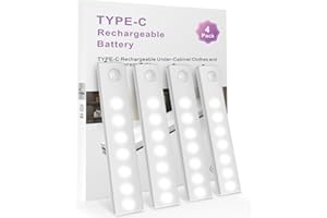 Anmeery Under Cabinet Lights,LED Rechargeable Battery Operated Motion Sensor Light Indoor, 4 Pack Closet Lights Under Counter Lights for Kitchen,Cupboard,Stairs (White Light)