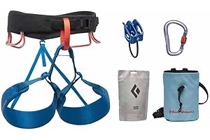 BLACK DIAMOND Men’s Momentum Climbing Harness Package | Harness, Belay Device, Locking Carabiner, Chalk Bag & Starter Gear