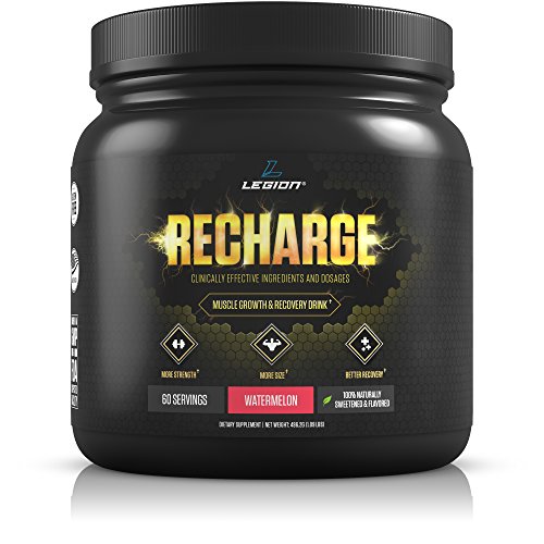 Legion Recharge Post Workout Supplement - All Natural Muscle Builder & Recovery Drink With Creatine Monohydrate. Naturally Sweetened & Flavored, Safe & Healthy. Watermelon, 60 Servings. (Best Shake For Muscle Recovery)