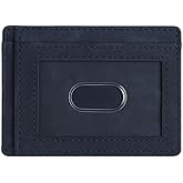 PavinCrafter Slim Leather Wallet for Men & Women – Minimalist Front Pocket Card Holder, Small Money Clip Wallet, Genuine Leather Credit Card Case (Blue)