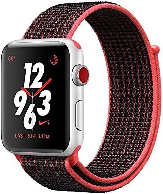 Esay Watch Sport Loop Band, Adjustable Closure Wrist Strap Lightweight Breathable Nylon Replacement Band for Apple Watch Nike+, Series 3/2/1, Sport, Edition (38MM, Bright Crimson / Black)