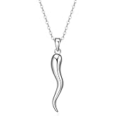 Rnivida 925 Sterling Silver Italian Horn Necklace, Silver Cornicello Amulet Pendant Necklace Talisman Jewelry for Women