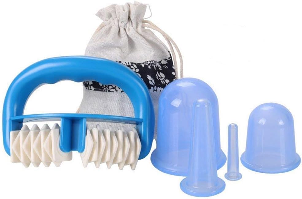 Thur amo Silicone Massage Cupping Set, Anti Cellulite Cup Vacuum Massage Cups with Massage Roller Suction Cups Massage for Face Eyes Neck Cellulite Treatment Pain Relief Injury Recovery