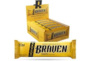 BRAVEN Bars Pineapple, Delicious Taffy-Like Energy Bar, Sustained Energy Boost, Quality Protein & Balanced Nutrition for On-the-Go. Gluten Free. (1.59 oz, Pack of 20)