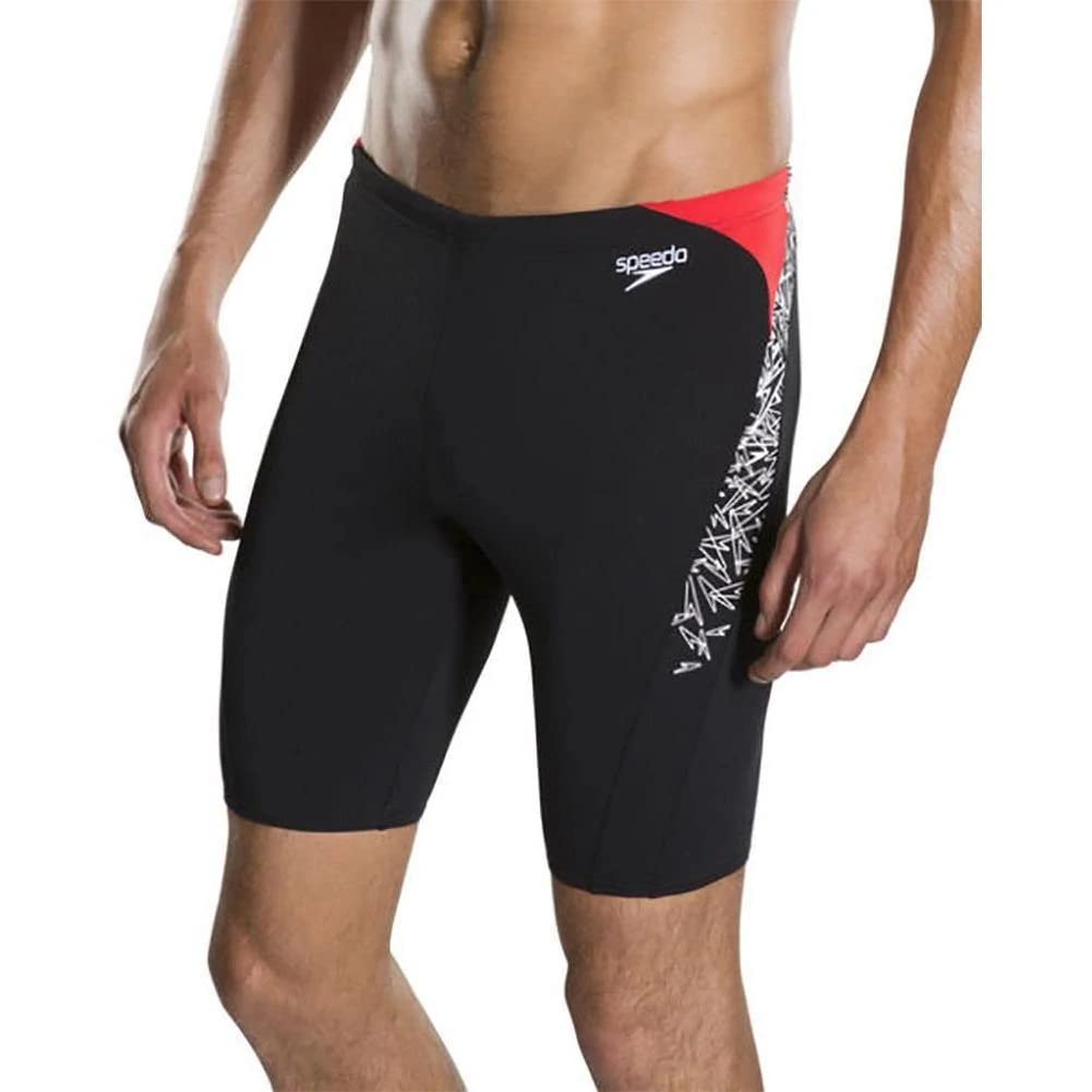 Speedo Men's Boom Splice Jammer - Black/White/Lava Red, Size 34