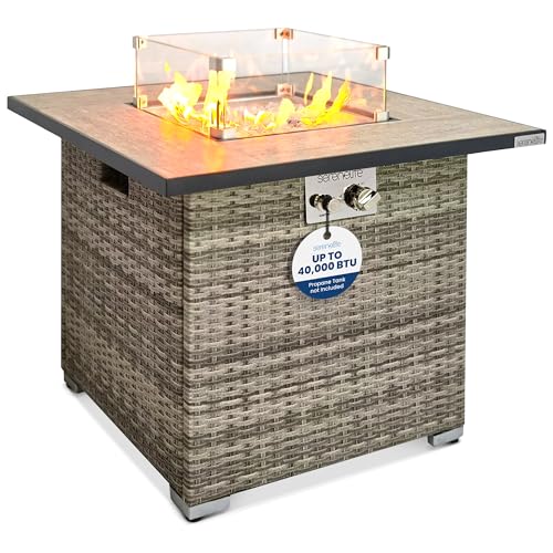 SereneLife Outdoor Propane Fire Pit Table - CSA/ETL Certified Safe 50,000 BTU P…