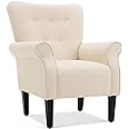 BELLEZE Modern Accent Chair for Living Room, High Back Armchair with Wooden Legs, Upholstered Wingback Side Chair Padded Armrest Single Sofa Club Chair for Living Room, Bedroom - Allston (Beige)