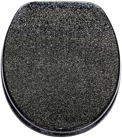 Optimal Products MDF Toilet Seat Black Glitter All 3 Sides Printed Stainless
