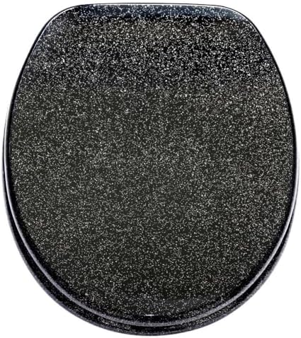 Optimal Products MDF Toilet Seat Black Glitter All 3 Sides Printed Stainless