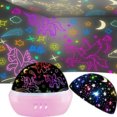 Night Light for Kids,Girls Unicorns and Star Light Projector 360 Degree Rotation 16 Colors Mode,Kawaii Room Decor,Unicorn Gifts for Kids Bedroom