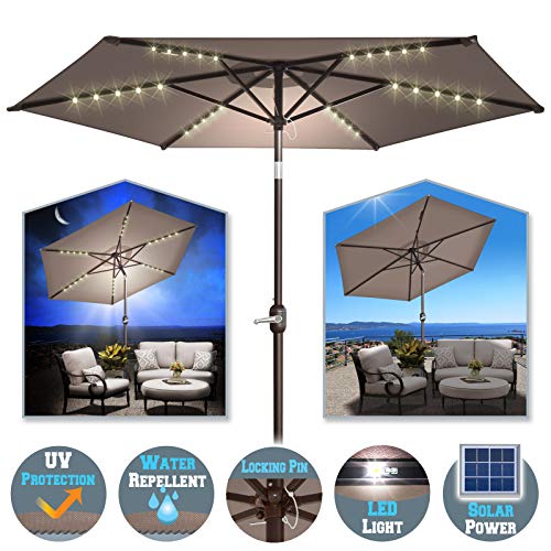 BenefitUSA 8' Patio Umbrella Outdoor Sunshade LED Lighted Tilt Aluminum Garden Market Balcony (Taupe)