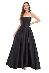 GOOSPRAN Women's satinprome Dress Long Train Side