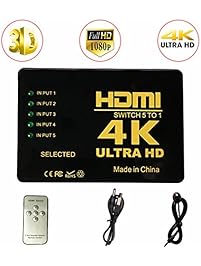 ILOVA 4K HDMI Switch 5 Port Video Switcher Supports 3D Full 1080P Ultra HD HDMI Splitter with IR Remote