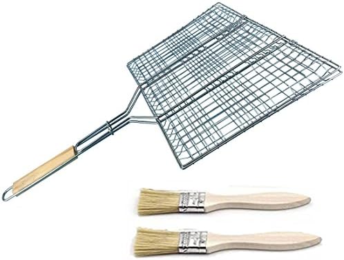 Barbecue Rack BBQ Grill Rack Chrome Plated Iron Wire Extendable Hamburger Broiler Basket Send with Natural Bristle Grill Brush