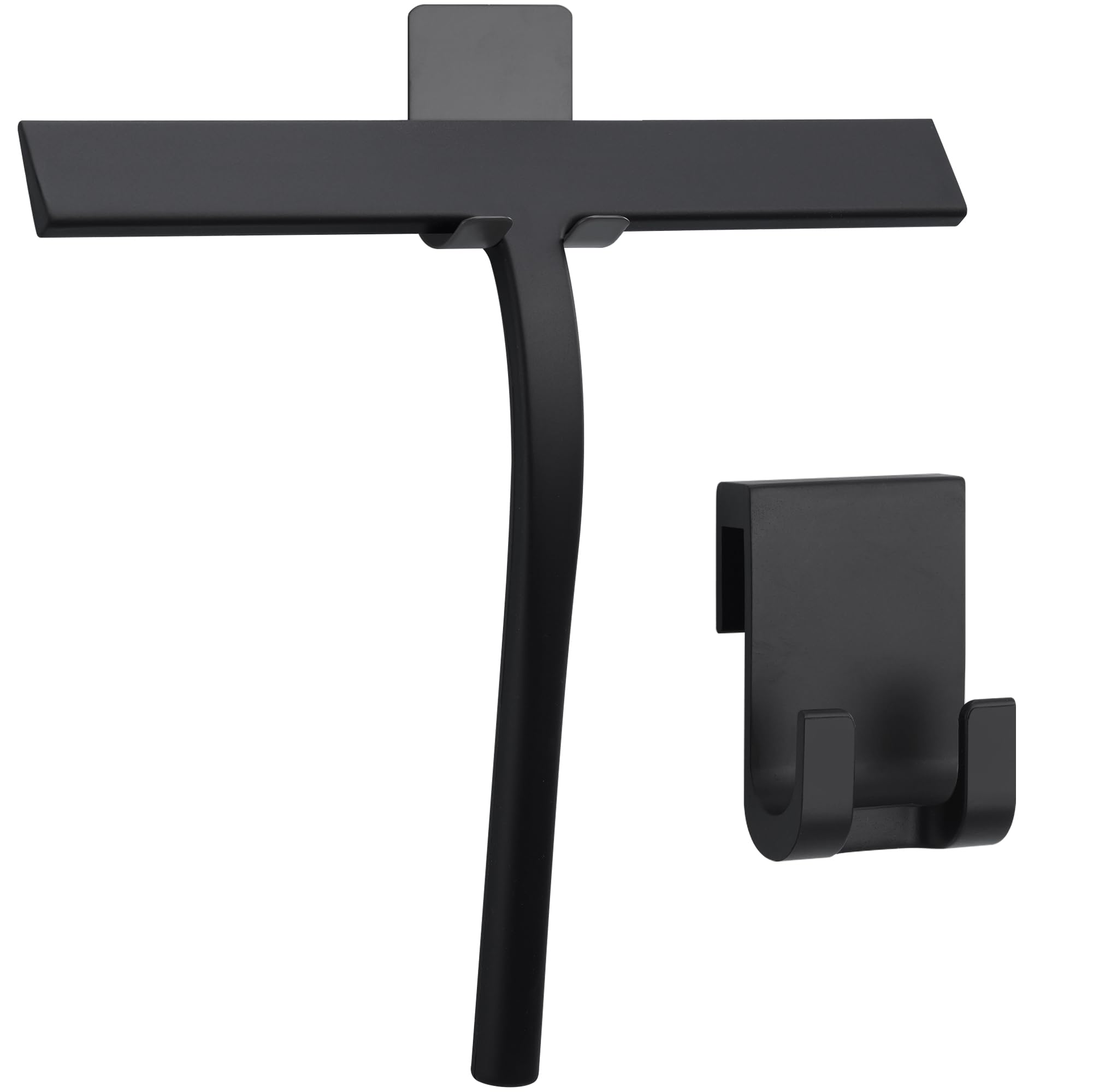 Kincmax All-Purpose Shower Squeegee - Stainless Steel & Silicone Design Window & Shower Glass Cleaner Scraper - Clean Shower Doors Tiles Mirrors Windows - With Hook - Medium Black