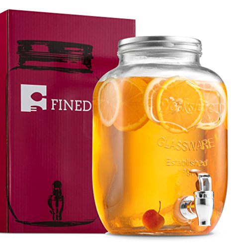 FineDine Glass Beverage Dispenser Mason Jar with Leak Proof Spigot, 1 Gallon