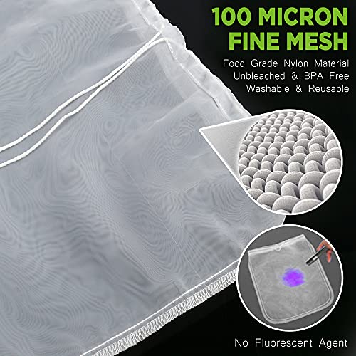LotFancy Nut Milk Bags, 2 Pack, 100 Micron, 12” x 12” Reusable Mesh Strainer Bag, Food Grade, BPA-Free Fine Nylon Mesh Filter for Almond Milk, Yogurt, Juices, Cold Brew Coffee