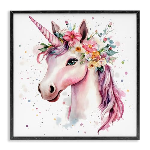 Stupell Industries Majestic Unicorn Modern Splatter Black Framed Giclee Art, de…