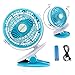 Oct17 Portable Stroller Table Fan Rechargeable Battery USB Mini Battery Operated Clip on Mini Desk Fan for Home Office Baby Stroller Car Laptop Study Gym Camping Tent - Blue
