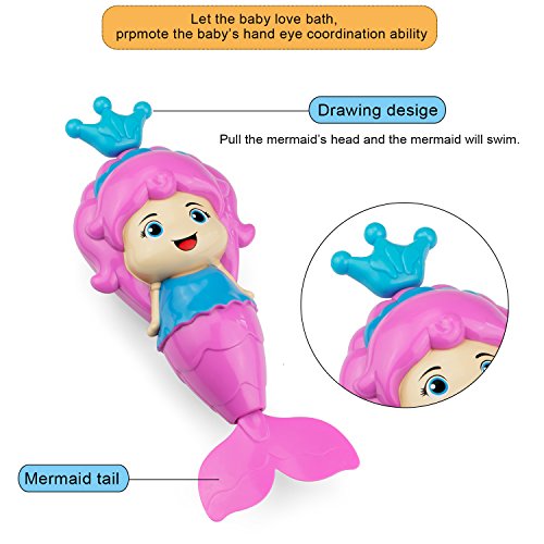 Baby Bath Clockwork Toy, 2Pcs Dabbling Bath Toy Wind Up Floating Water Toy for Mermaid,Water Wind Up Toy (Color Random)