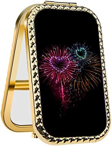 Specialized Design Rectangle Golden Heart-shaped fireworks Portable makeup mirror, Travel Compact Portable Pocket Folding Makeup Vanity Cosmetic Mirror for Women