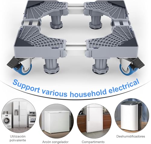 Besswin Base para Lavadora, Base Móvil Universal con 8 Patas Fuerte y 4 Ruedas Doble, Base para Refrigerador Multifuncional Portátil de Ajustable 46-70cm),Soporte Para Refrigerador,Lavadora y Secadora