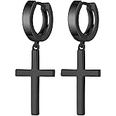 18K White Gold Plated Cross Earrings Drop Dangle Hoop Earrings for Men Women s925 Sterling Silver Huggie Hoops Dangling Cross Earrings