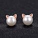 Cat Stud Earrings and Pendant for Women 925 Sterling Silver Ear Studs with AAAA+ Freshwater Cultured Pearls