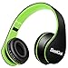 BESTGOT Kids Headphones BG6002 Children Headphones for Kids Boys Adult with Microphone Volume Control Foldable Headset with 3.5mm Plug Removable Cord (Black/Green)
