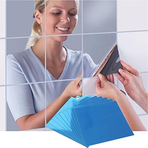 Ustars 9pcs Decorative Mirrors Bathroom 1mm Self-adhesive Wall Stickers Tiles Mirror Square Mirror Decal