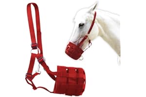 WINPLAN 【Complimentary Stirrups】 Muzzle Guard for Horses Anti-bite Design Breathable with Chin and Neck Padding Straps grazing Muzzle for Horses/Horse