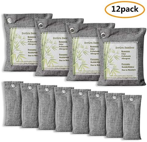 Superise Bamboo Charcoal Bags, 12 Packs Air Purifying Bags (4 x 200g & 8 x 50g), Odor Absorber