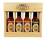 Dave's Gourmet Insanity Super Hot Sauce Wooden Crate Gift set 4 pk/5 oz.